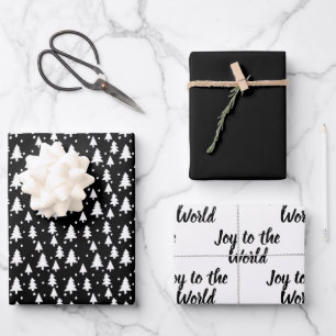 Schwarz-weiße Winterbaumfreude an der Welt Geschenkpapier Set