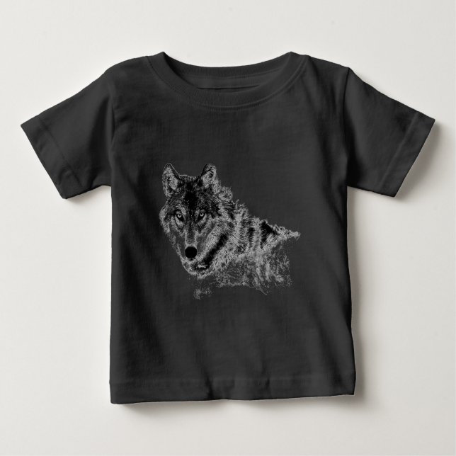 Schwarz-weiße Wolf-Augen Baby T-shirt (Vorderseite)