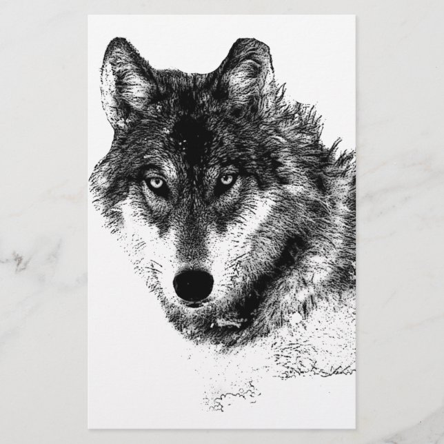 Schwarz-weiße Wolf-Augen Briefpapier (Vorderseite)
