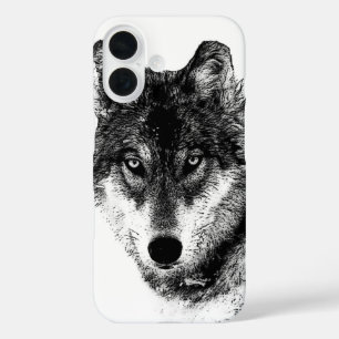 Schwarz-weiße Wolf-Augen iPhone 16 Hülle