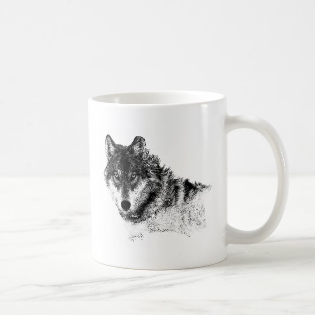 Schwarz-weiße Wolf-Augen Kaffeetasse (Rechts)