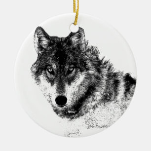 Schwarz-weiße Wolf-Augen Keramikornament