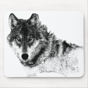 Schwarz-weiße Wolf-Augen Mousepad