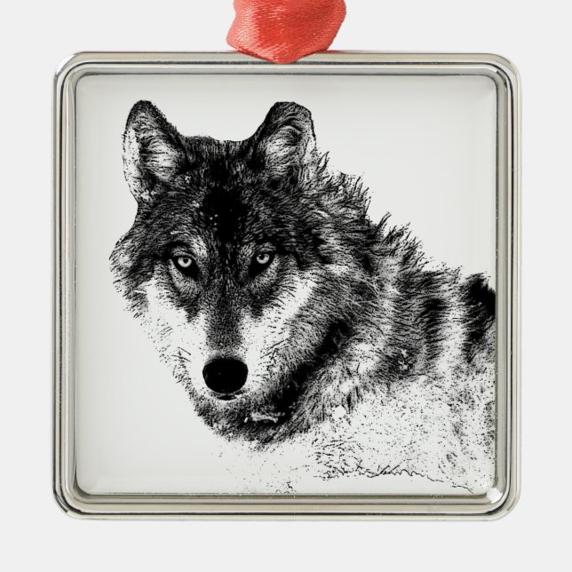 Schwarz-weiße Wolf-Augen Ornament Aus Metall (Vorne)
