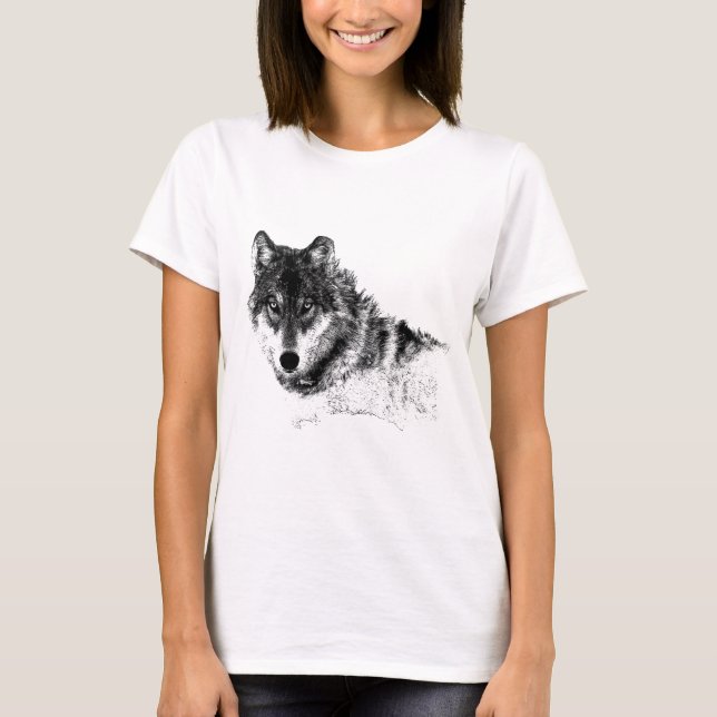 Schwarz-weiße Wolf-Augen T-Shirt (Vorderseite)