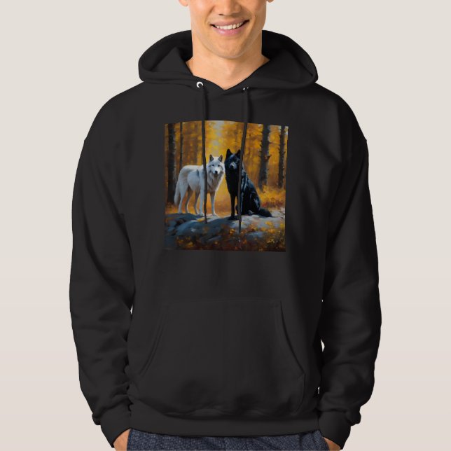 Schwarz-weiße Wölfe Hoodie (Vorderseite)