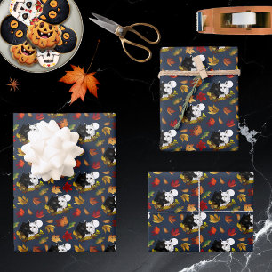 Schwarz Weiße Wölfe Mondlicht Herbstblätter Geschenkpapier Set