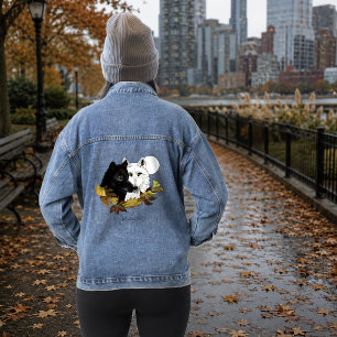Schwarz Weiße Wölfe Mondlicht Herbstblätter Jeansjacke