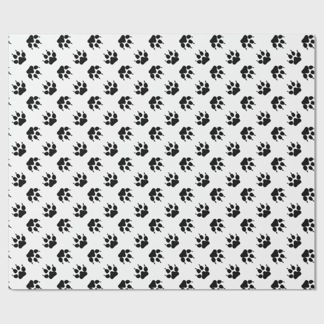 Schwarz-weiße Wolfspfoten-Wrapierpapier Geschenkpapier (Flach)