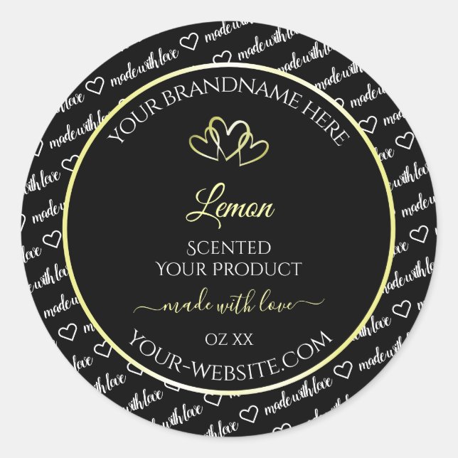 Schwarz-weiße Word Art Product Labels Cream Hearts Runder Aufkleber (Vorderseite)
