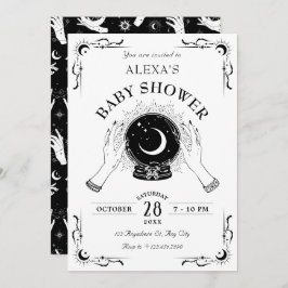 Schwarz-weiße Zauberkristall-Babydusche Einladung