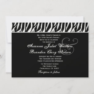 Schwarz-weiße Zebra-Hochzeitsvorlage Einladung