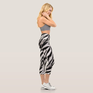 Schwarz-weiße Zebra-Tierausdruck Capri Leggings