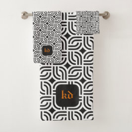 Schwarz-weiße Ziermuster antike Badhandtuch Set