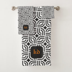 Schwarz-weiße Ziermuster antike Badhandtuch Set