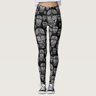 Schwarz-weiße Zucker-Schädel-Leggings Leggings
