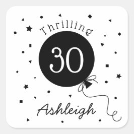 Schwarz-weißer 30. Geburtstag Quadratischer Aufkleber