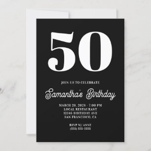 Schwarz-weißer 50. Geburtstag mit großer Zahl Einladung
