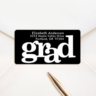 Schwarz-weißer Abschluss fett moderne Schriftadres Adressaufkleber