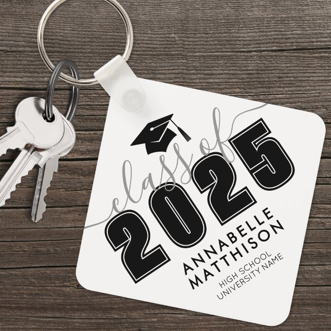 Schwarz-weißer Abschluss Schlüsselanhänger (Graduate Black White Graduation keychain )