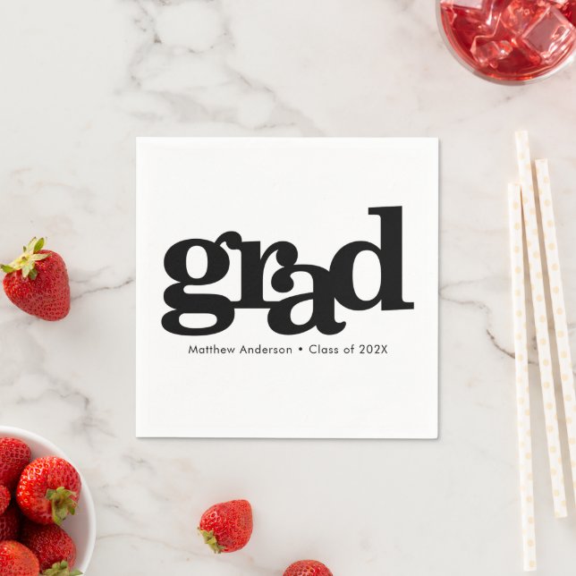 Schwarz-weißer Abschluss Typografie Serviette (Beispiel)