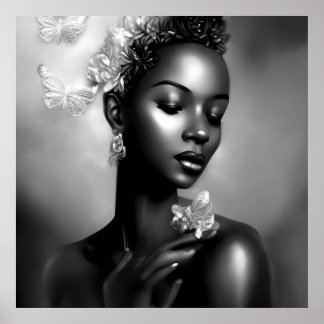 Schwarz-weißer Afrikanischer Girl-Monochrom-Butter Poster