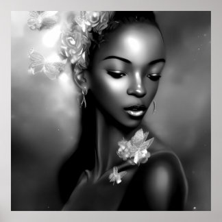 Schwarz-weißer Afrikanischer Girl-Monochrom-Schmet Poster
