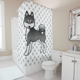 Schwarz-weißer Alaskan Klee Kai süßer Cartoon-Hund Duschvorhang