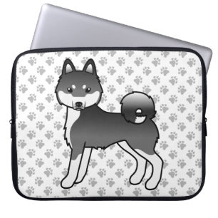 Schwarz-weißer Alaskan Klee Kai süßer Cartoon-Hund Laptopschutzhülle