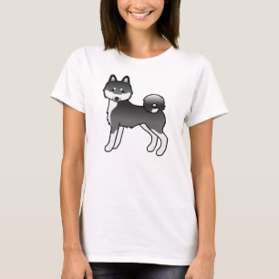 Schwarz-weißer Alaskan Klee Kai süßer Cartoon-Hund T-Shirt