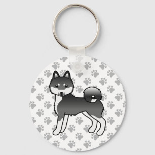 Schwarz-weißer Alaskan Klee Kai, süßer Hund & Pfot Schlüsselanhänger