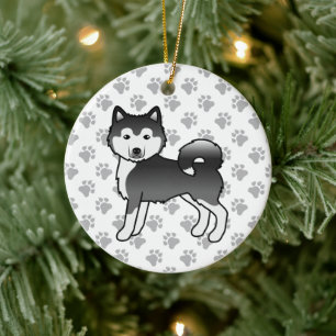 Schwarz-weißer Alaskan Malamute Süßer Cartoon-Hund Keramik Ornament
