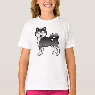 Schwarz-weißer Alaskan Malamute süßer Cartoon-Hund T-Shirt