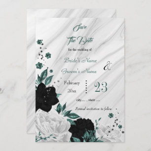 Schwarz-weißer aquamariner blumengrauer Marmor Sav Save The Date
