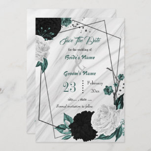 Schwarz-weißer, aquamariner, silberfarbener, geome save the date