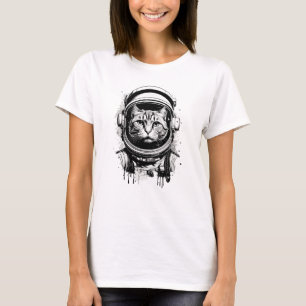 Schwarz-weißer Astronaut-Kater T-Shirt