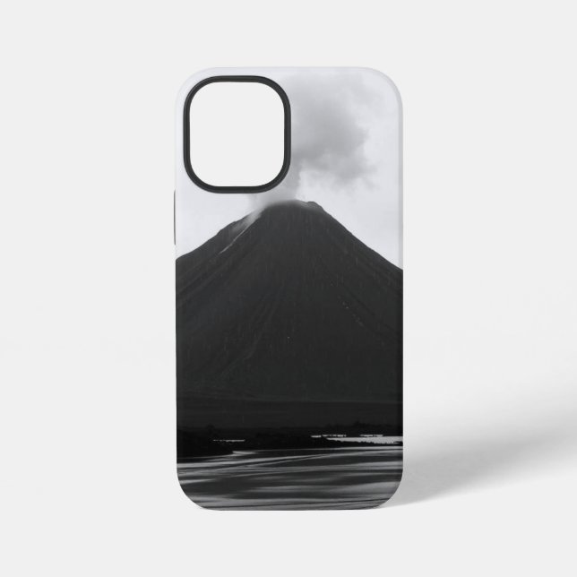 Schwarz-weißer ausbrechender Vulkan iPhone Hülle (Rückseite)