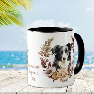 Schwarz-weißer Australischer Schäferhund Herbstrea Tasse