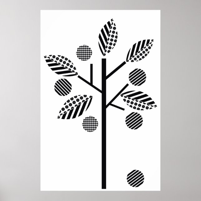 Schwarz-weißer Baum auf weißem Hintergrund Druckpl Poster (Vorne)