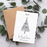 Schwarz-weißer Baum Feiertagskarte<br><div class="desc">Weißer Hintergrund und ein von der schwarzen Hand gezeichneter Weihnachtsbaum mit einem gelben Stern. Frohe Weihnachten geschrieben mit einem trendigen Handgriff Stil Skript. Zurück: Fügen Sie Ihre Notiz und Ihre Namen hinzu.</div>