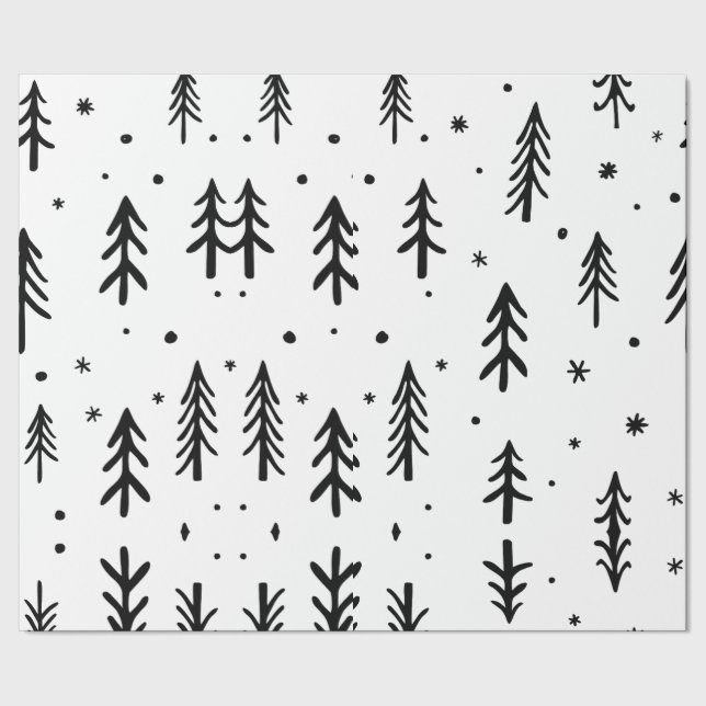 Schwarz-weißer Baum illustriert Frohe Weihnachten Geschenkpapier (Saum)