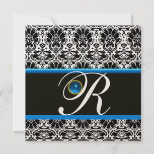 SCHWARZ-WEISSER BLAUE DAMASK MONOGRAM Saphire Gold Einladung
