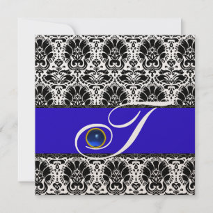 SCHWARZ-WEISSER BLAUE DAMASK MONOGRAM Saphire Meta Einladung