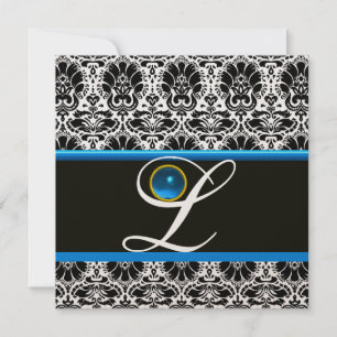 SCHWARZ-WEISSER BLAUE DAMASK MONOGRAM Saphire Meta Einladung