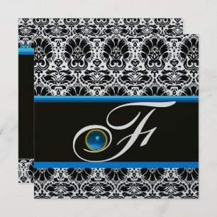 SCHWARZ-WEISSER BLUE DAMASK MONOGRAM Saphire Silve Einladung