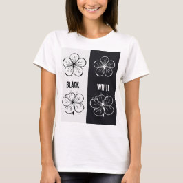 Schwarz-weißer Blumenkontrast Kunst | Minimalistis T-Shirt