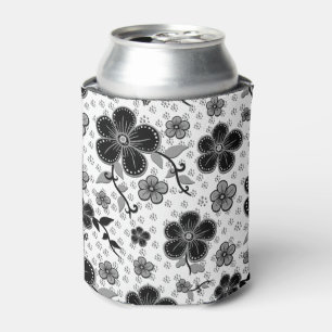 Schwarz-weißer Blumenprint Dosenkühler