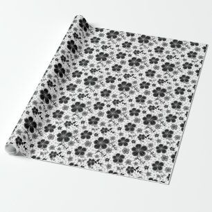 Schwarz-weißer Blumenprint Geschenkpapier