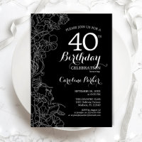 Schwarz-weißer Blumenstrauß 40. Geburtstag