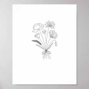 Schwarz-weißer Blumenstrauß, Blumen, floral Poster